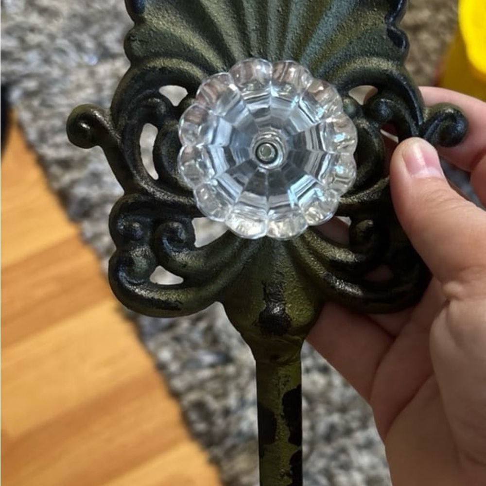 Black and White Ornate Wall Hook with Glass Accent